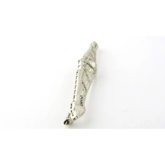 Antique 14K White Gold and European Diamond Filigree Bar Pin Brooch .5ct #189 - Picture 3 of 7